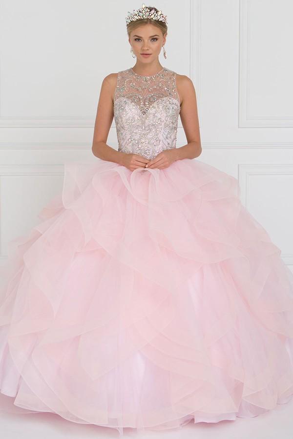 Tulle Cut-Out Back Ball Gown Dress with Bolero.