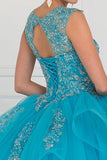 Tulle Embroidered Ball Gown Dress with Bolero.