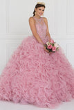 Organza Illusion Sweeetheart Ball Gown Dress with Cut-Out Back.