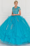 Tulle Embroidered Ball Gown Dress with Bolero.