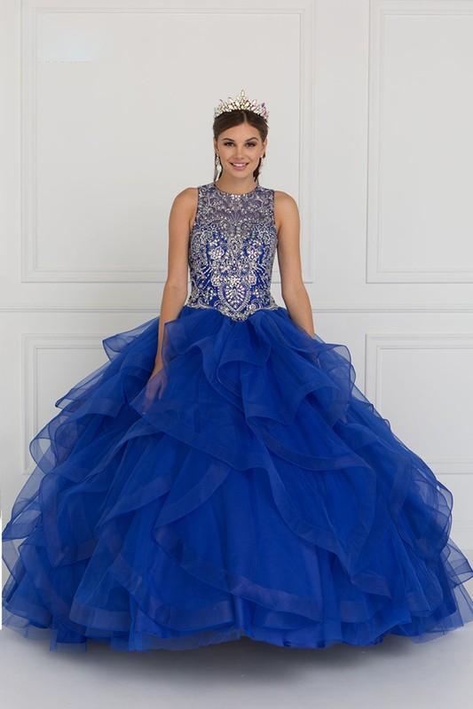 Tulle Cut-Out Back Ball Gown Dress with Bolero.