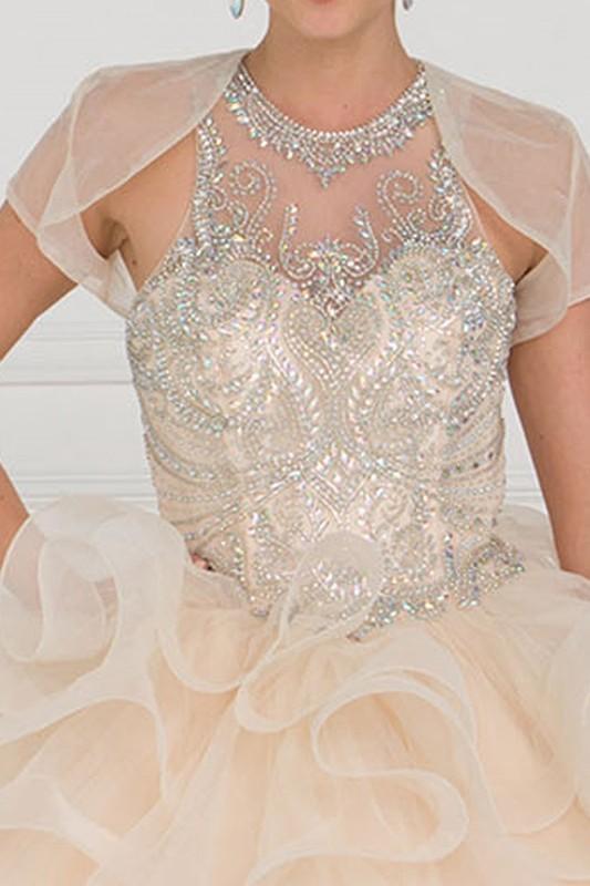 Tulle Illusion Sweetheart Ball Gown Dress with Bolero.