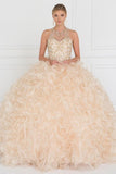 Organza Illusion Sweeetheart Ball Gown Dress with Cut-Out Back.