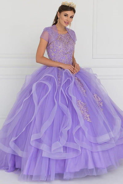 Tulle Embroidered Ball Gown Dress with Bolero.