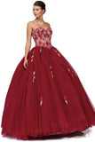 New ball gown with floral print design, corset back, strapless sweetheart neckline. Comes with a bolero jacket.