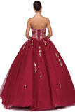 New ball gown with floral print design, corset back, strapless sweetheart neckline. Comes with a bolero jacket.