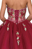 New ball gown with floral print design, corset back, strapless sweetheart neckline. Comes with a bolero jacket.