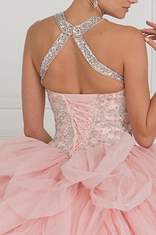 15 Anos Dress Tulle Halter Ball Gown with Beads and Jewels