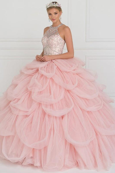 15 Anos Dress Tulle Halter Ball Gown with Beads and Jewels