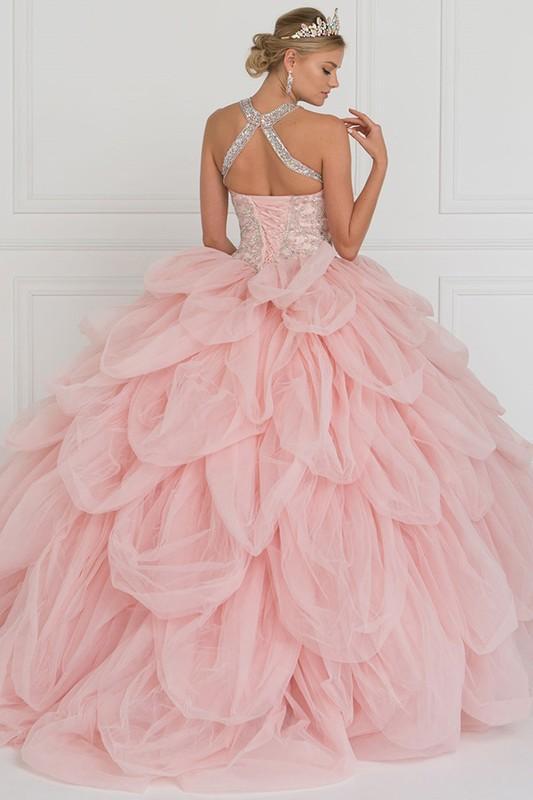 15 Anos Dress Tulle Halter Ball Gown with Beads and Jewels