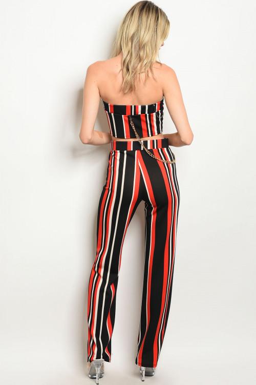 BLACK RED STRIPES TOP & PANTS SET