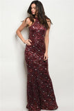 BURGUNDY WITH SEQUINS DRESS