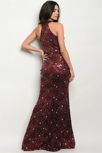 BURGUNDY WITH SEQUINS DRESS