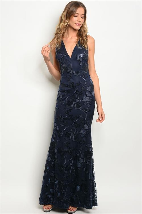 NAVY WITH SEQUINS DRESS