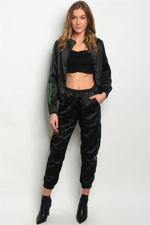 BLACK GREEN JACKET & PANTS SET